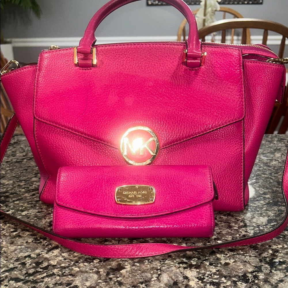 Michael Kors Fuchsia Satchel and Wallet Set